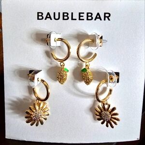 Baublebar Hoop Daisy and Lemon Earring Bundle NWT